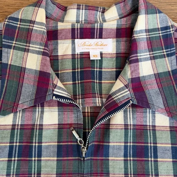 Brooks Brothers Vintage Zip Up Bomber Jacket Plaid Lightweight 10P Medium EUC - Picture 3 of 8